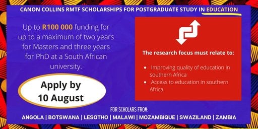 Canon Collins Trust RMTF Scholarships 2022 for Postgraduate Study in South Africa (Funded)